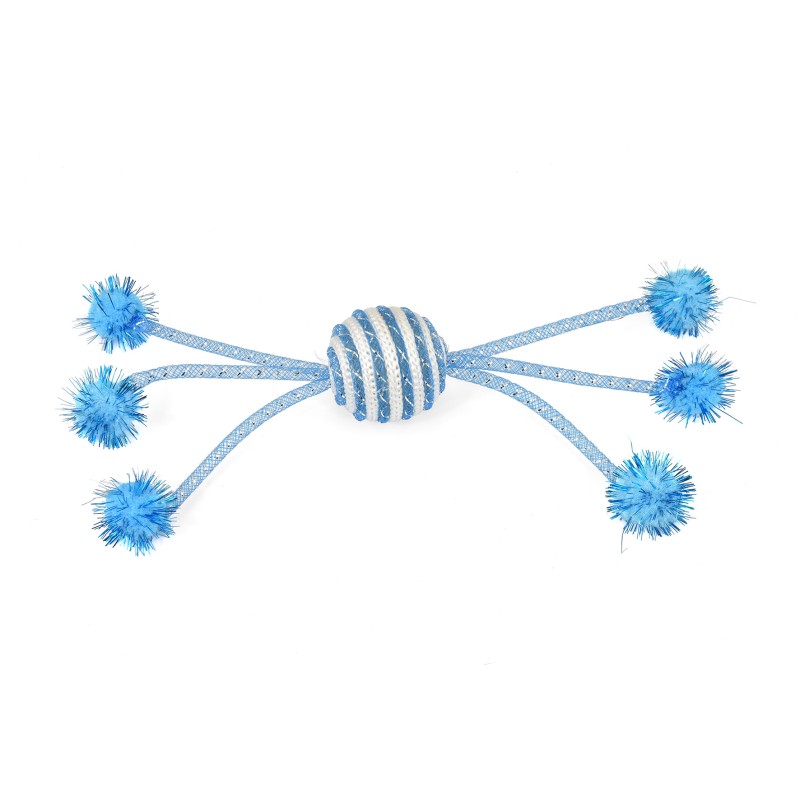 BALLE BLEUE AVEC POMPONS