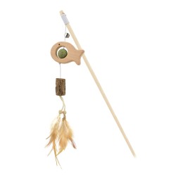 WOODEN ANIMAL STICK WITH CATNIP AND FEATHER