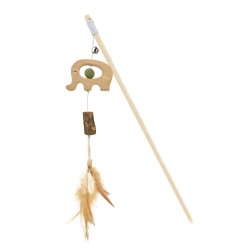 WOODEN ANIMAL STICK WITH CATNIP AND FEATHER