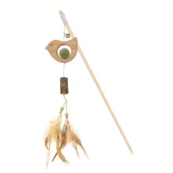 WOODEN ANIMAL STICK WITH CATNIP AND FEATHER