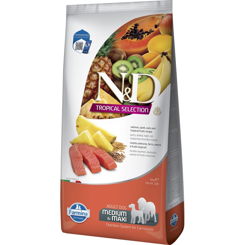 ND DOG TROPICAL SELECTION SALMON ADULT MEDMAX 10KG