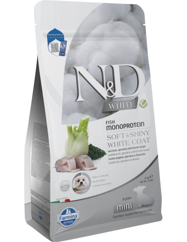 ND PERRO BLANCO, LUBINA, ESPIRULINA E HINOJO, CACHORRO MINI 1, 5 KG